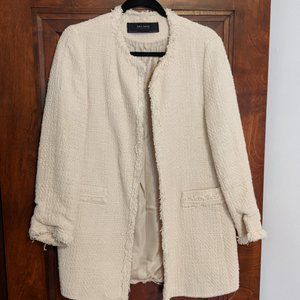 Women's Zara Basic Cream Tweed Jacket